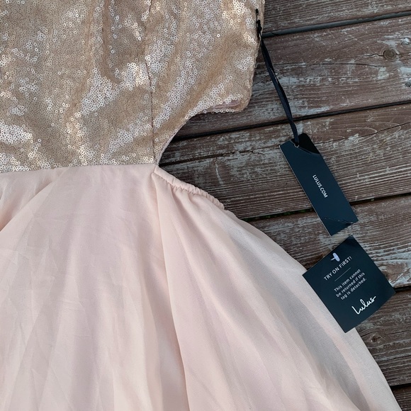 Lulu’s Matte Rose Gold Sequin Dress - Picture 4 of 8